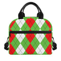 Red Green And White Argyle Pattern Print Insulated Lunch Bag