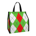 Red Green And White Argyle Pattern Print Insulated Lunch Tote