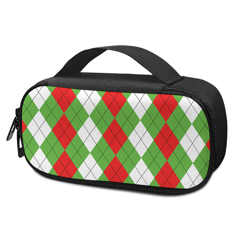 Red Green And White Argyle Pattern Print Insulin Cooler Travel Case