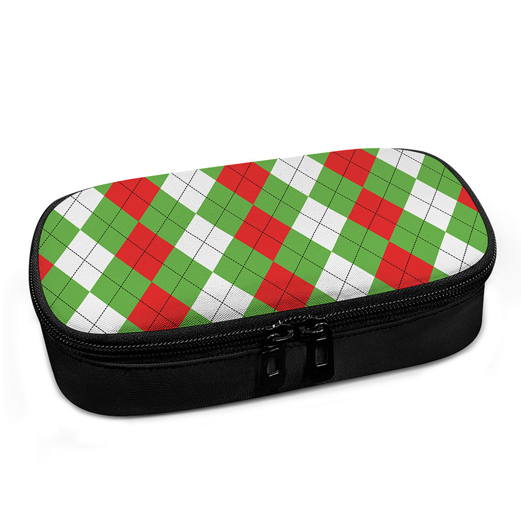 Red Green And White Argyle Pattern Print Insulin Cooler Travel Case