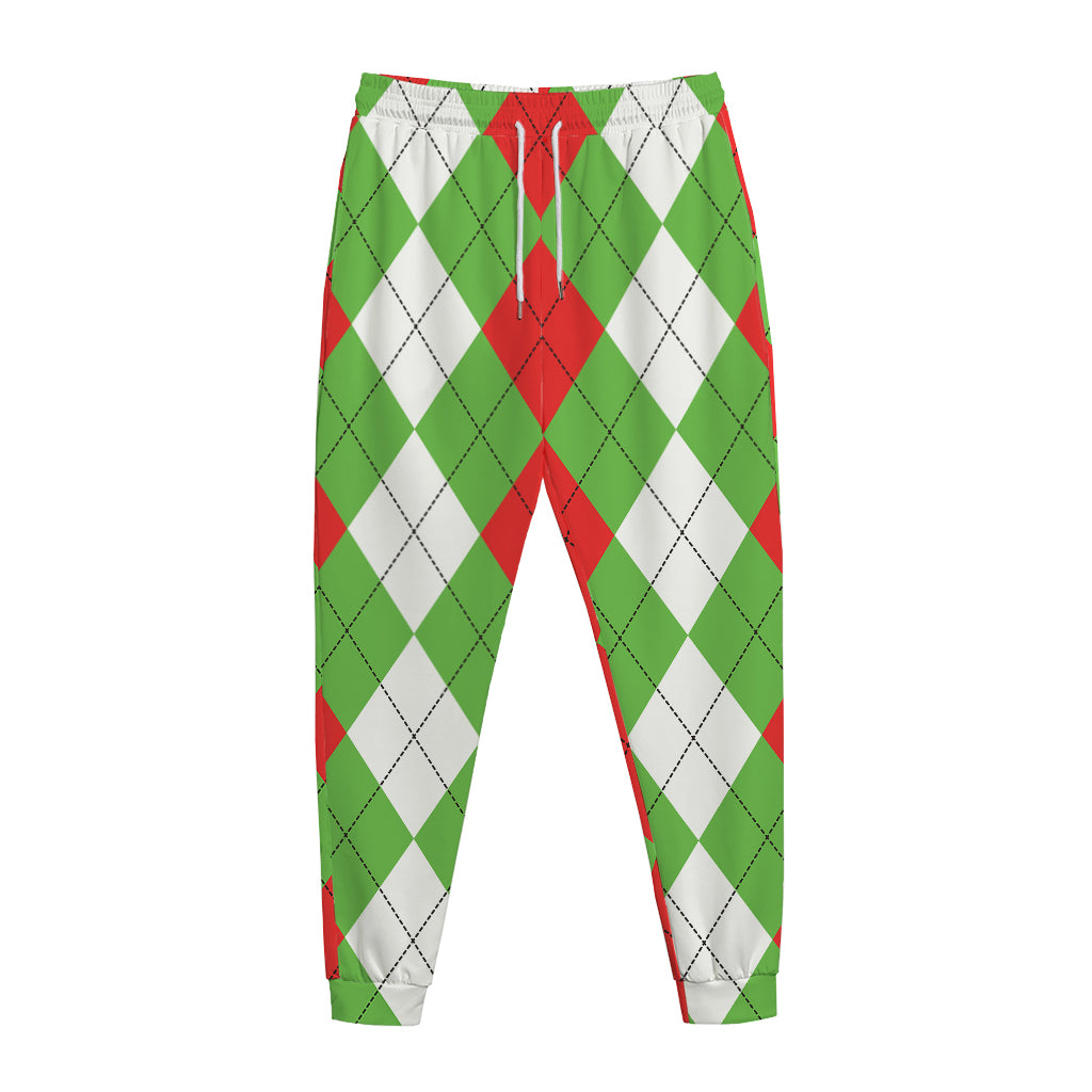 Red Green And White Argyle Pattern Print Jogger Pants
