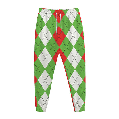 Red Green And White Argyle Pattern Print Jogger Pants