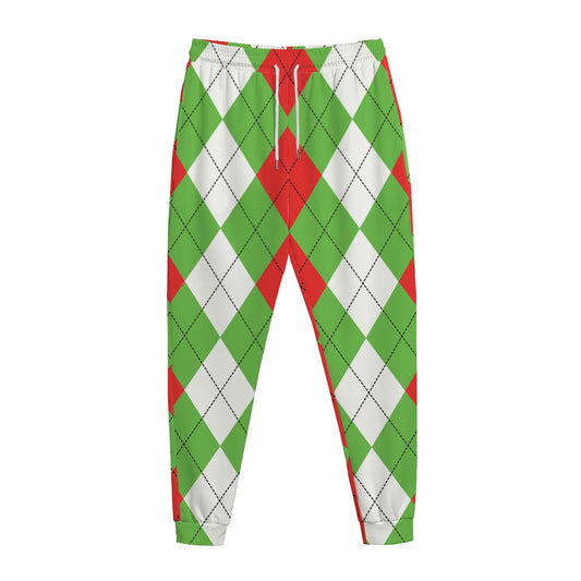 Red Green And White Argyle Pattern Print Jogger Pants
