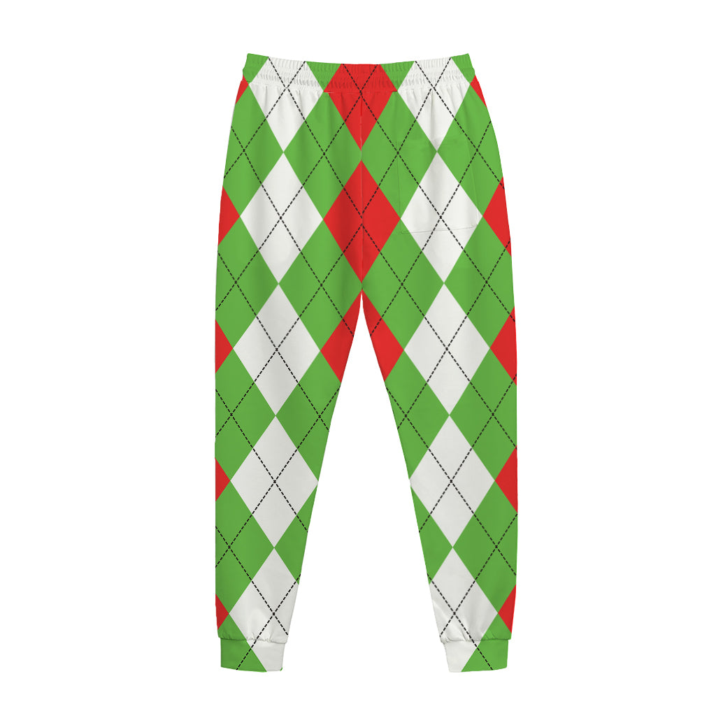 Red Green And White Argyle Pattern Print Jogger Pants