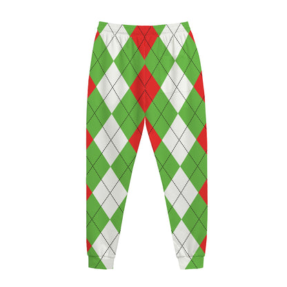 Red Green And White Argyle Pattern Print Jogger Pants