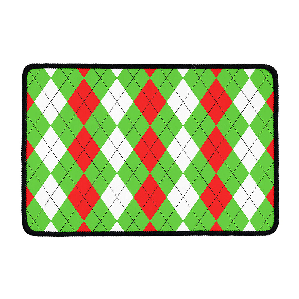Red Green And White Argyle Pattern Print Kitchen Mat