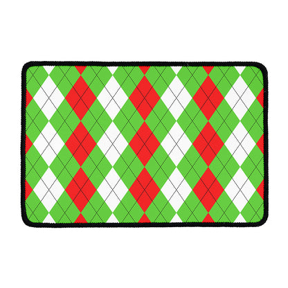 Red Green And White Argyle Pattern Print Kitchen Mat