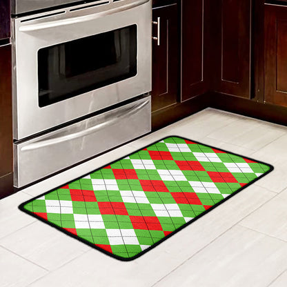 Red Green And White Argyle Pattern Print Kitchen Mat