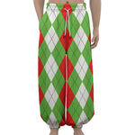 Red Green And White Argyle Pattern Print Lantern Pants