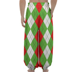 Red Green And White Argyle Pattern Print Lantern Pants