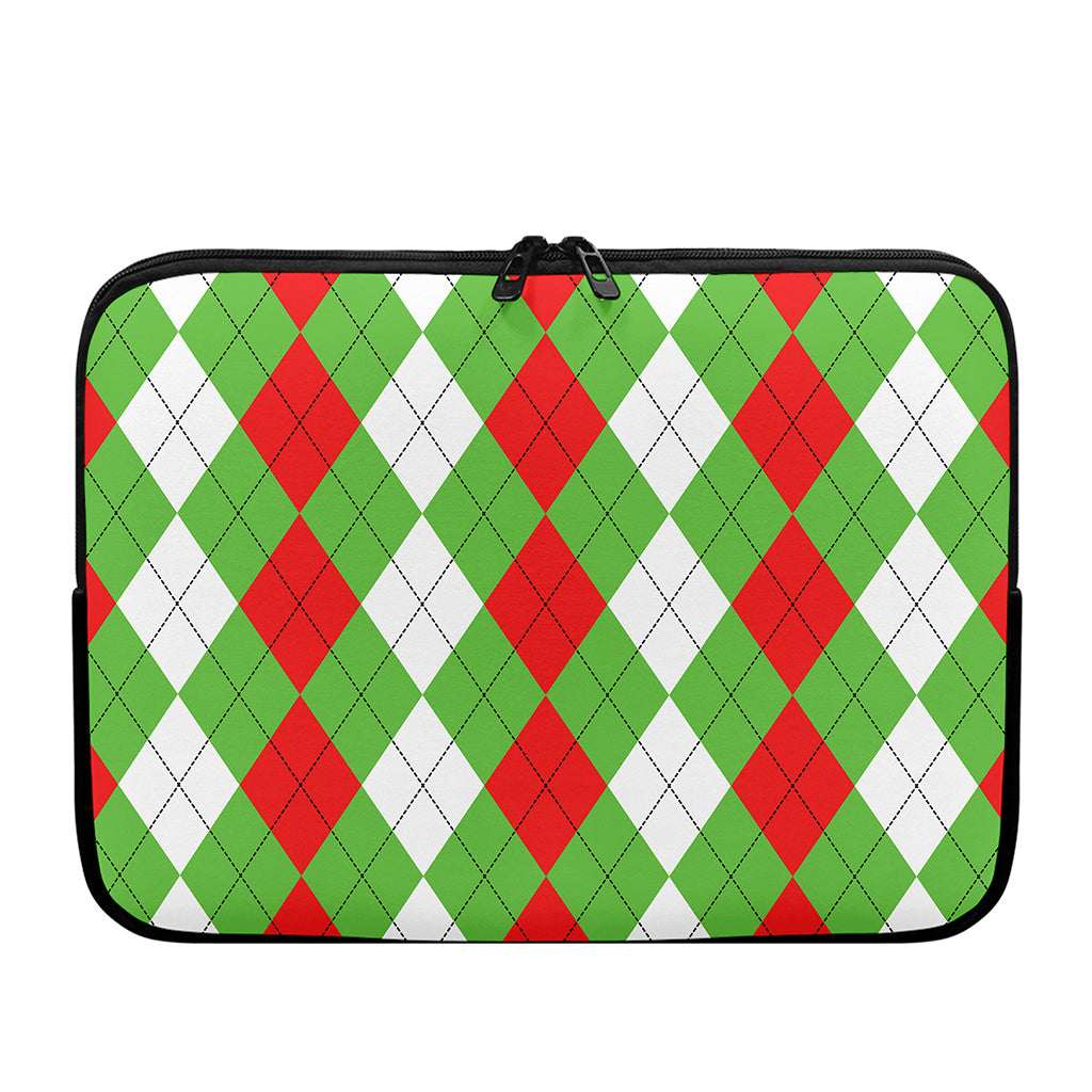 Red Green And White Argyle Pattern Print Laptop Sleeve