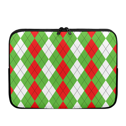 Red Green And White Argyle Pattern Print Laptop Sleeve