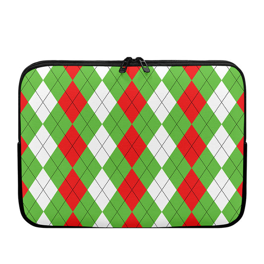 Red Green And White Argyle Pattern Print Laptop Sleeve