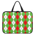 Red Green And White Argyle Pattern Print Laptop Sleeve With Handle