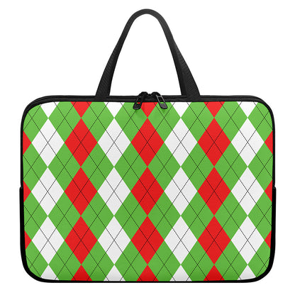 Red Green And White Argyle Pattern Print Laptop Sleeve With Handle