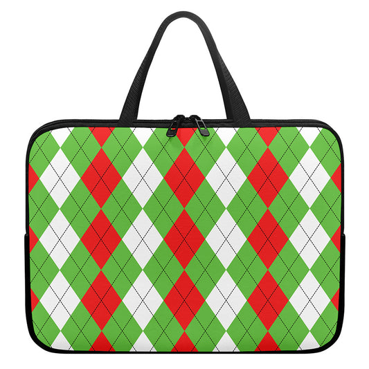 Red Green And White Argyle Pattern Print Laptop Sleeve With Handle