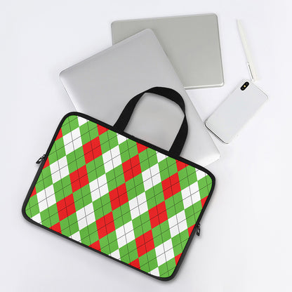 Red Green And White Argyle Pattern Print Laptop Sleeve With Handle