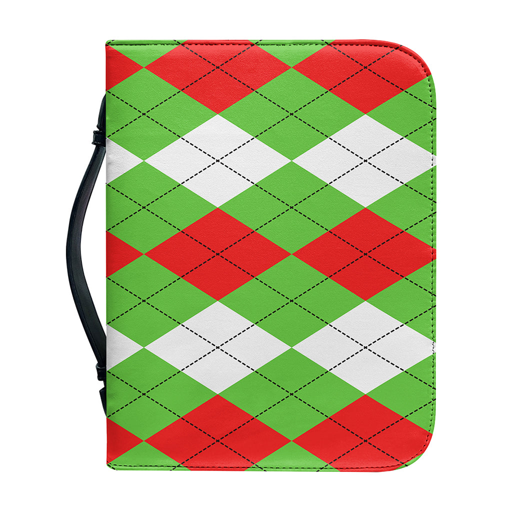 Red Green And White Argyle Pattern Print Leather Bible Cover