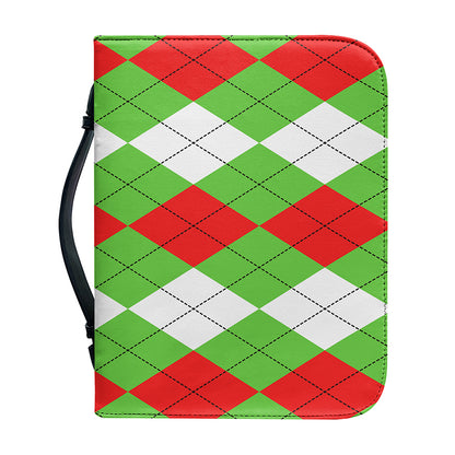 Red Green And White Argyle Pattern Print Leather Bible Cover