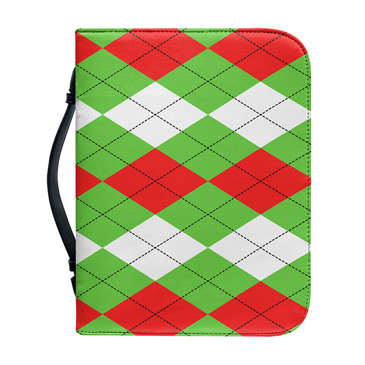 Red Green And White Argyle Pattern Print Leather Bible Cover