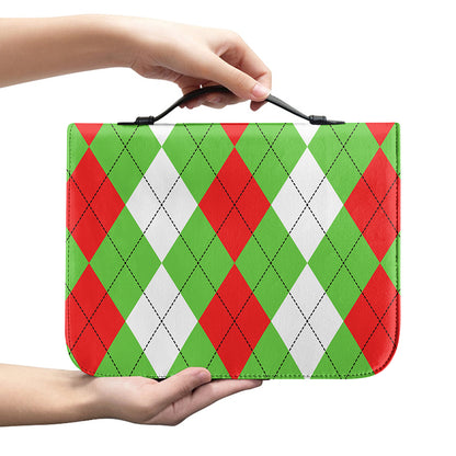 Red Green And White Argyle Pattern Print Leather Bible Cover