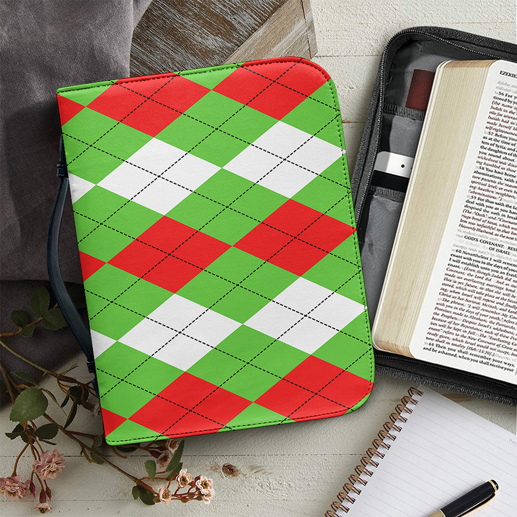 Red Green And White Argyle Pattern Print Leather Bible Cover