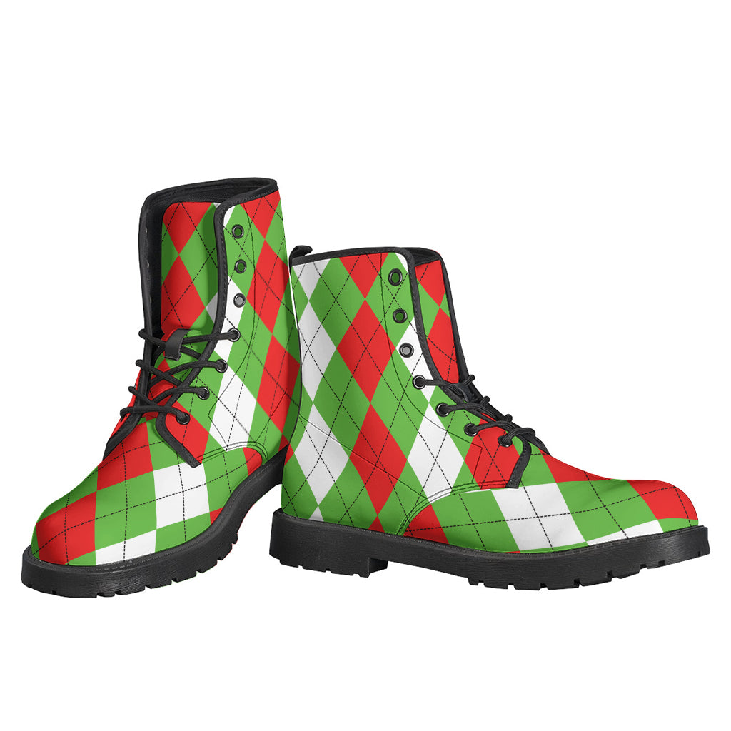 Red Green And White Argyle Pattern Print Backpack