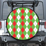Red Green And White Argyle Pattern Print Leather Spare Tire Cover