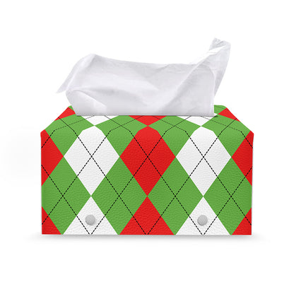 Red Green And White Argyle Pattern Print Leather Tissue Box Cover