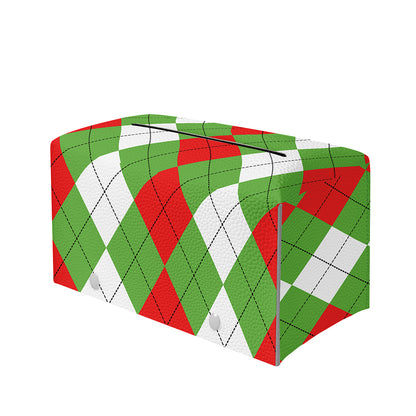 Red Green And White Argyle Pattern Print Leather Tissue Box Cover