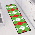 Red Green And White Argyle Pattern Print Long Kitchen Mat
