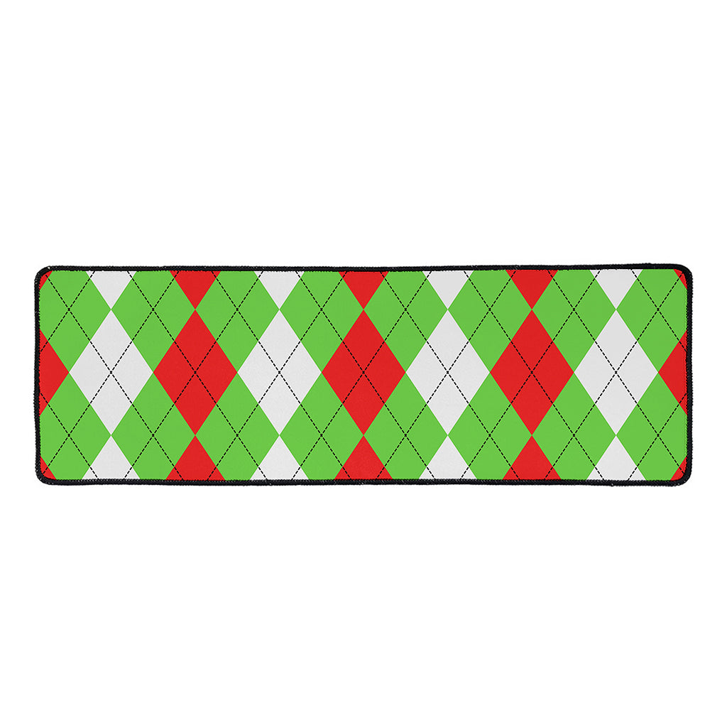 Red Green And White Argyle Pattern Print Long Kitchen Mat