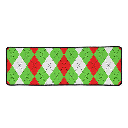 Red Green And White Argyle Pattern Print Long Kitchen Mat