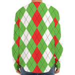 Red Green And White Argyle Pattern Print Long Sleeve Baseball Jersey