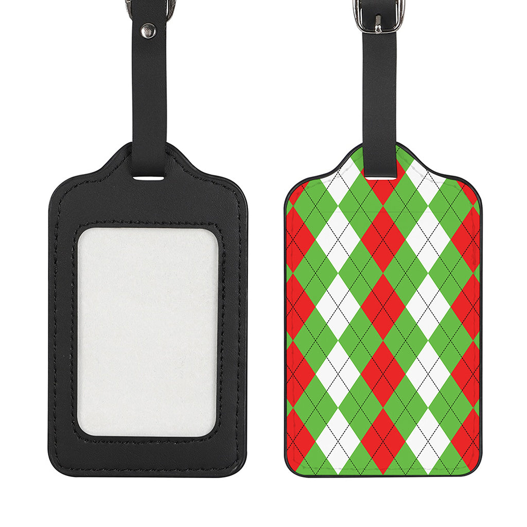 Red Green And White Argyle Pattern Print Luggage Tag