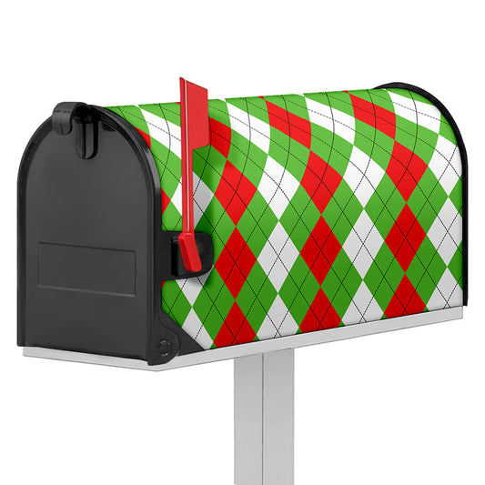 Red Green And White Argyle Pattern Print Mailbox Cover