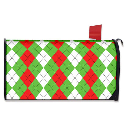 Red Green And White Argyle Pattern Print Mailbox Cover