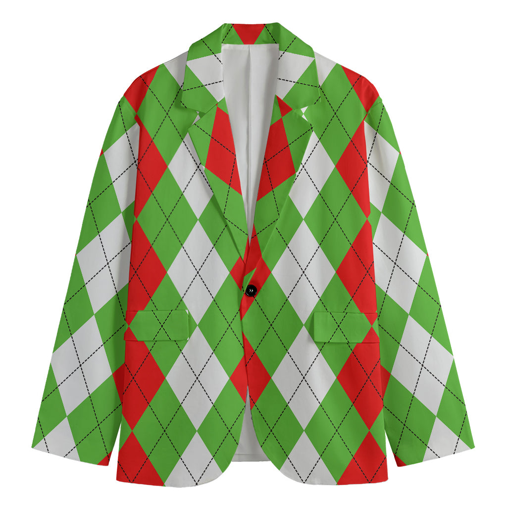 Red Green And White Argyle Pattern Print Men's Blazer