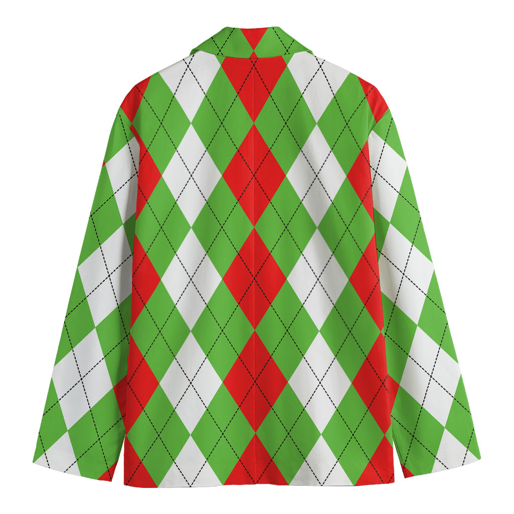 Red Green And White Argyle Pattern Print Men's Blazer
