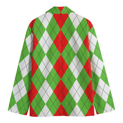 Red Green And White Argyle Pattern Print Men's Blazer