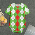 Red Green And White Argyle Pattern Print Men's Bodysuit