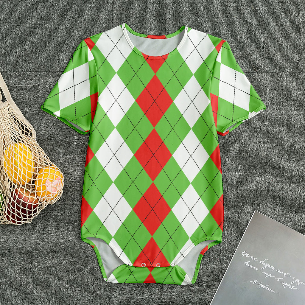 Red Green And White Argyle Pattern Print Men's Bodysuit