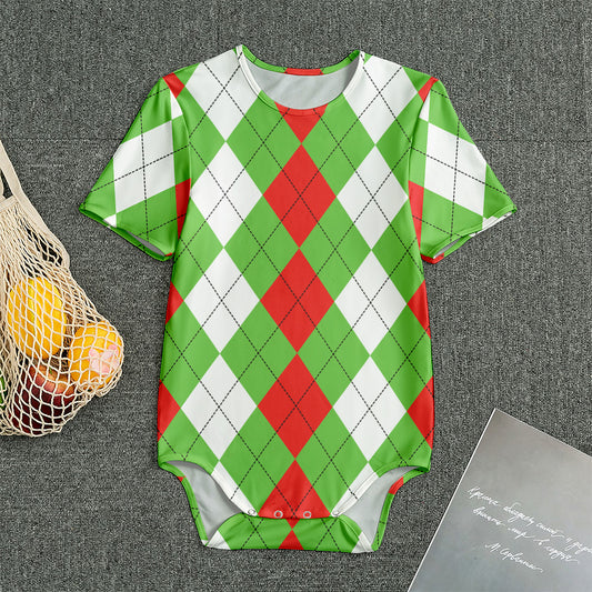 Red Green And White Argyle Pattern Print Men's Bodysuit