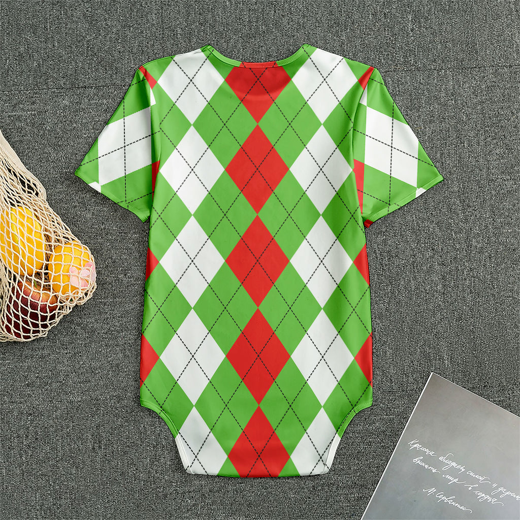Red Green And White Argyle Pattern Print Men's Bodysuit