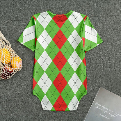 Red Green And White Argyle Pattern Print Men's Bodysuit