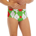 Red Green And White Argyle Pattern Print Men's Briefs