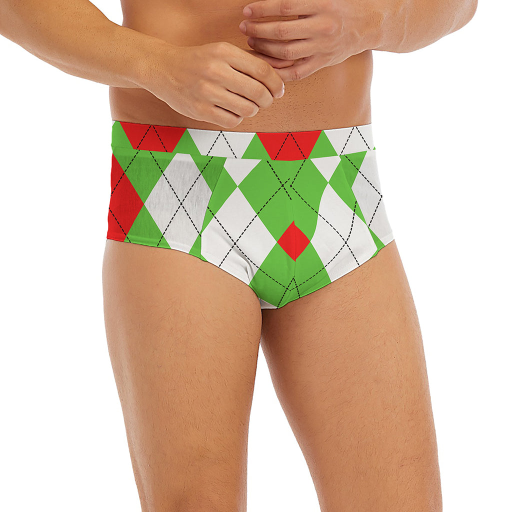 Red Green And White Argyle Pattern Print Men's Briefs