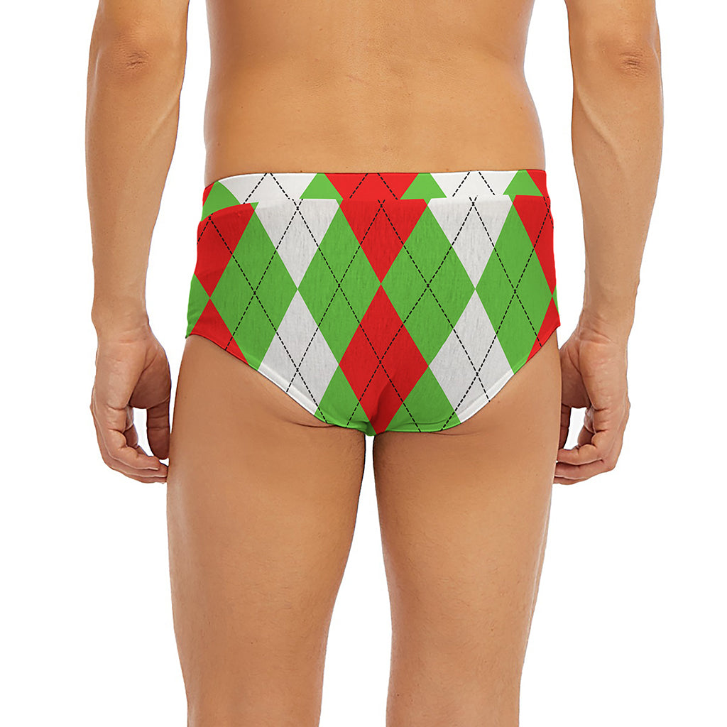 Red Green And White Argyle Pattern Print Men's Briefs