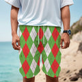 Red Green And White Argyle Pattern Print Men's Cargo Shorts