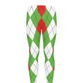 Red Green And White Argyle Pattern Print Men's Leggings